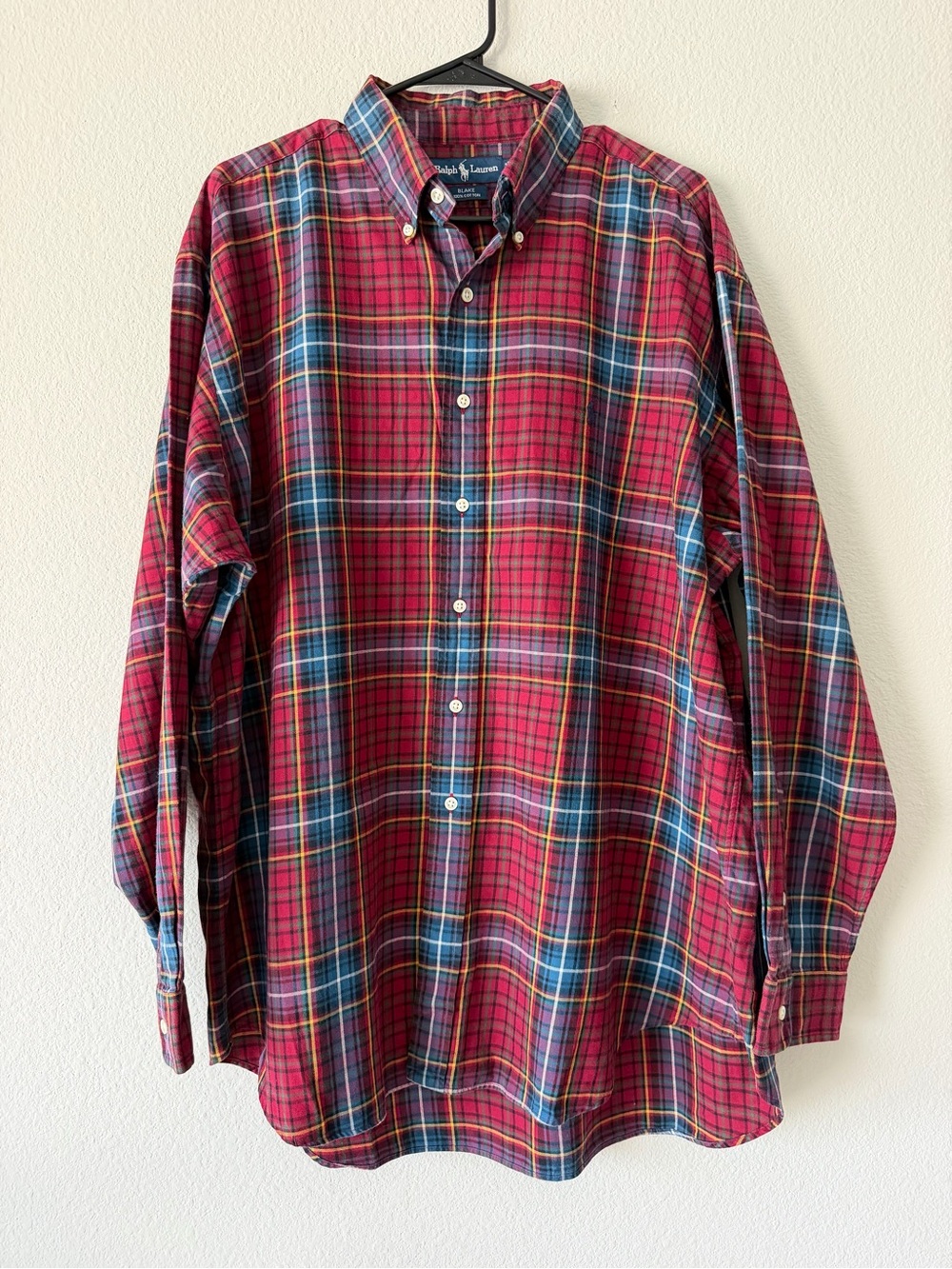 Polo Ralph Lauren Blake Fit Plaid Cotton Shirt Men's XL Red Tartan Button Down